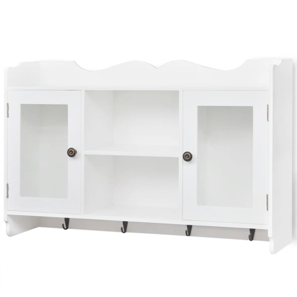 White MDF Wall Cabinet Display Shelf Book/DVD/Glass Storage