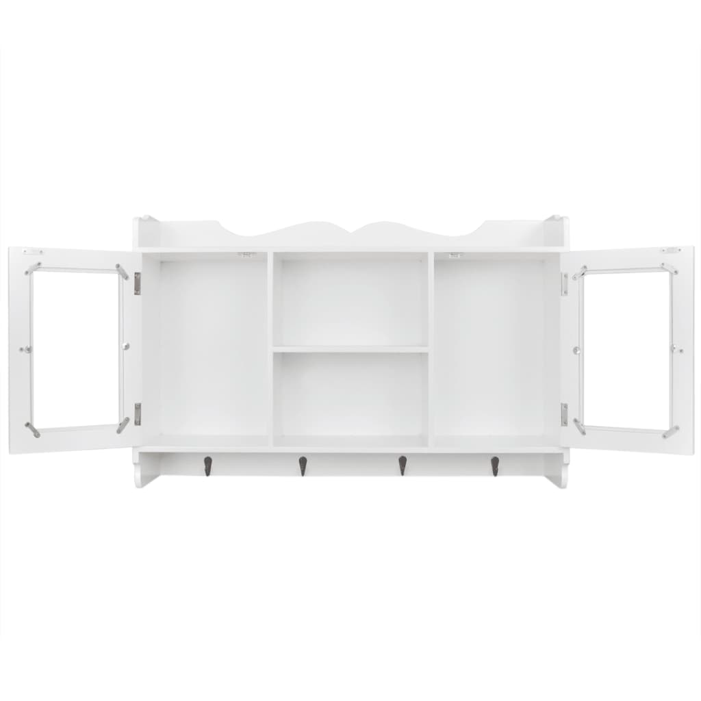 White MDF Wall Cabinet Display Shelf Book/DVD/Glass Storage