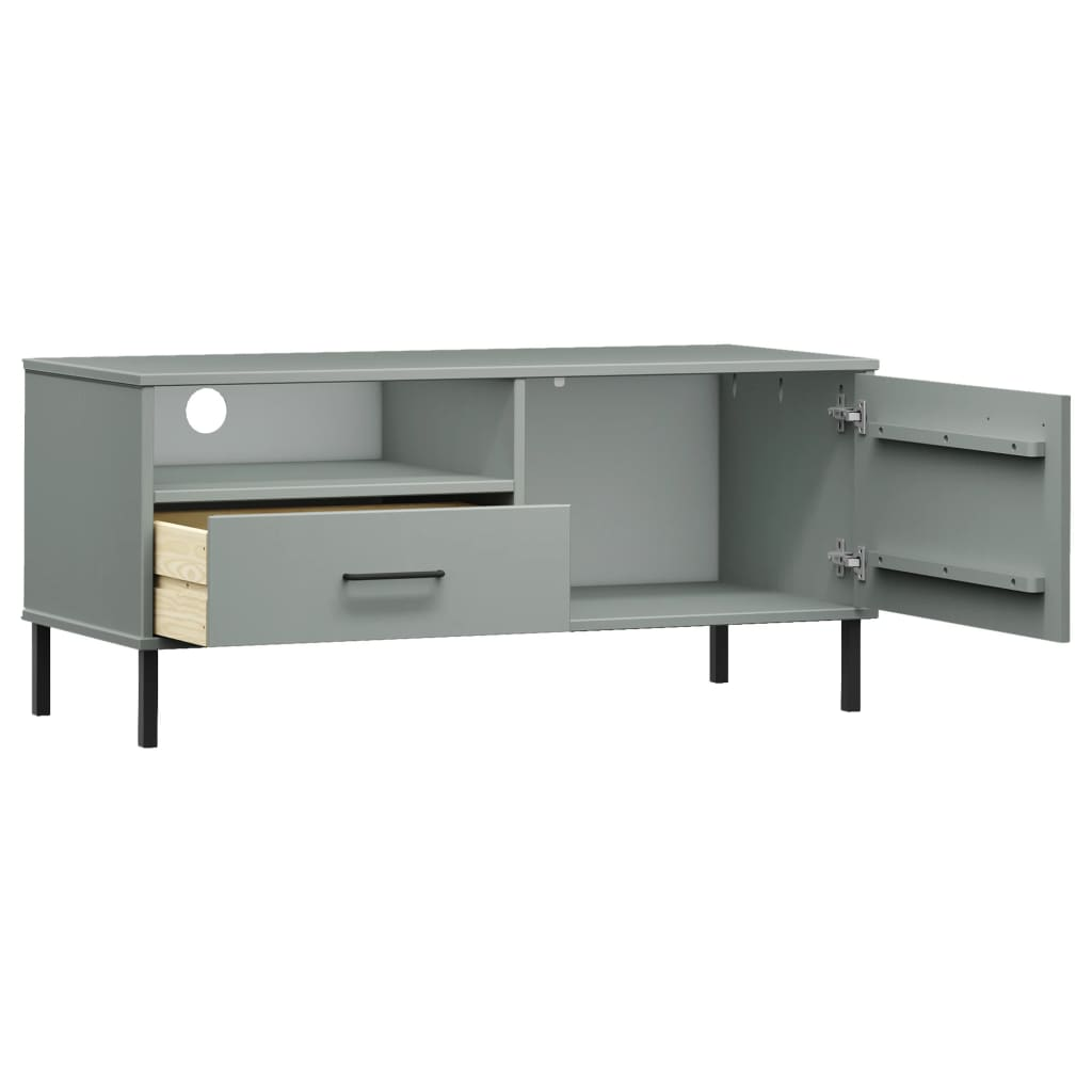 TV Cabinet with Metal Legs Grey Solid Wood Pine OSLO