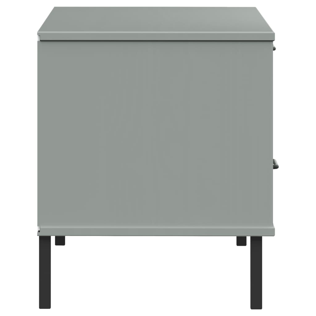 TV Cabinet with Metal Legs Grey Solid Wood Pine OSLO