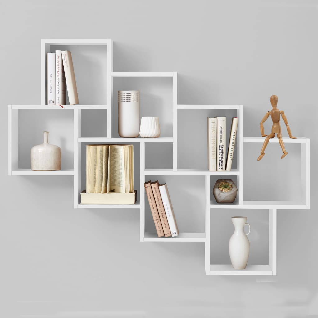 FMD Wall-Mounted Shelf with 11 Compartments White