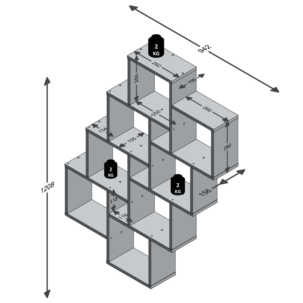 FMD Wall-Mounted Shelf with 11 Compartments White