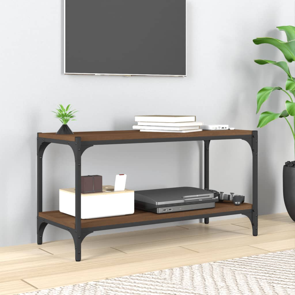 TV Cabinet Brown Oak 80x33x41 cm Engineered Wood and Steel