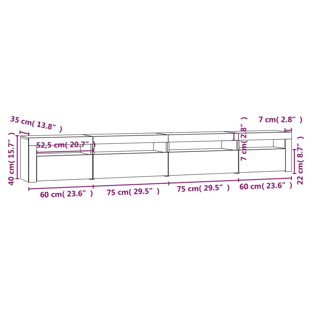 TV Cabinet with LED Lights White 270x35x40 cm