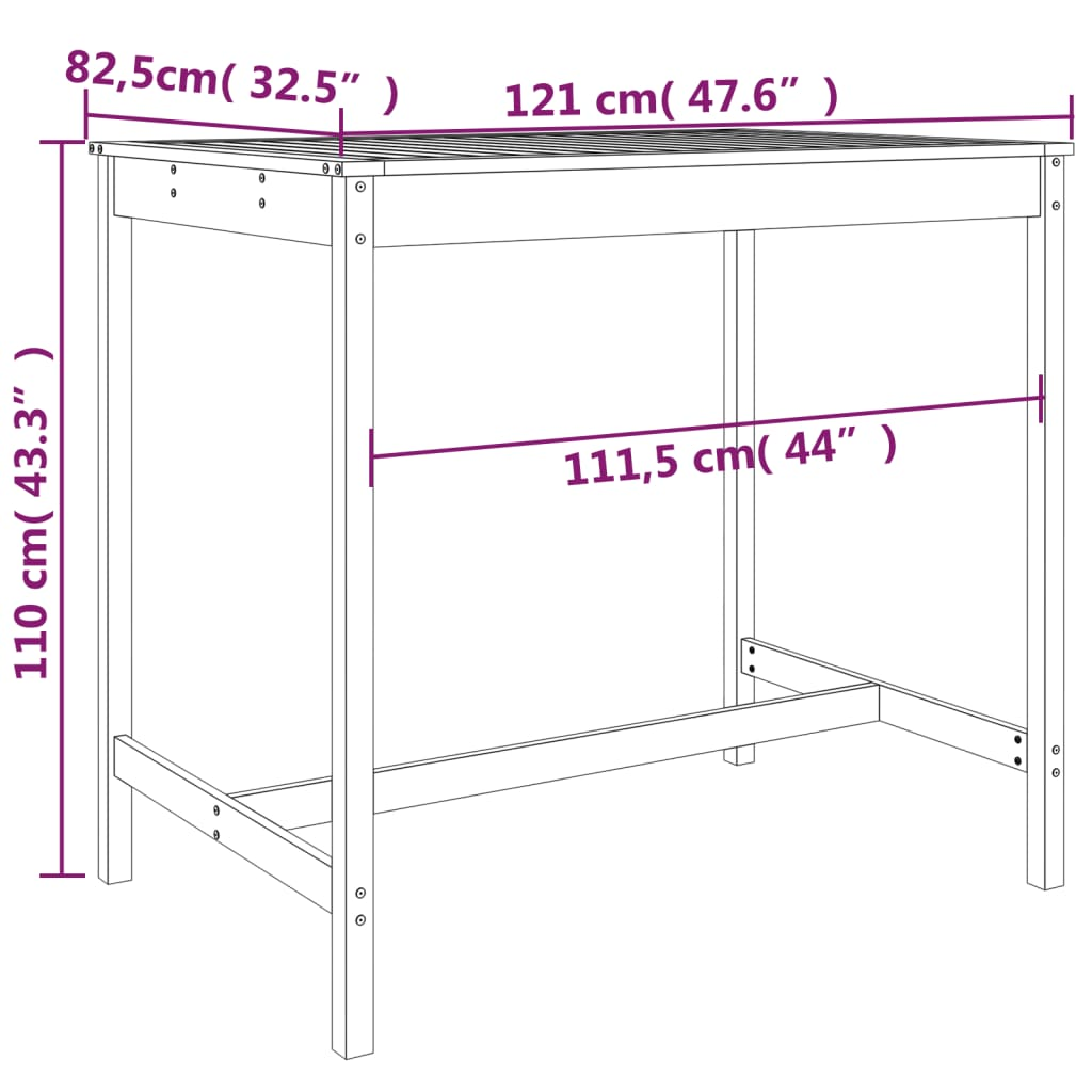 Garden Table White 121x82.5x110 cm Solid Wood Pine