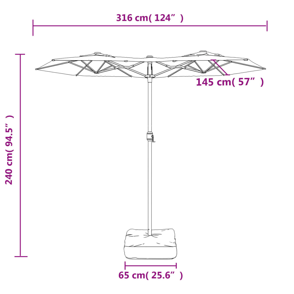Double-Head Parasol with LEDs Sand White 316x240 cm