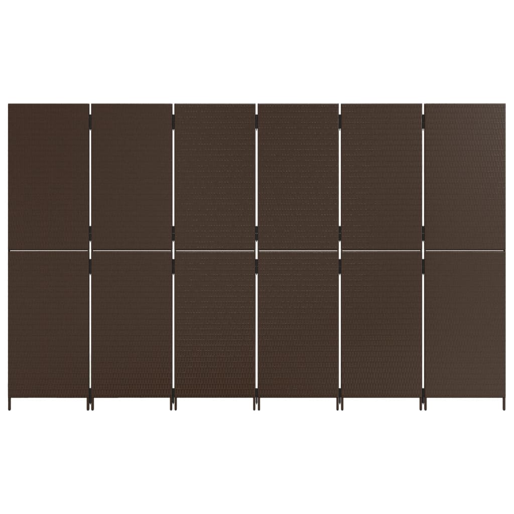 Room Divider 6 Panels Brown Poly Rattan