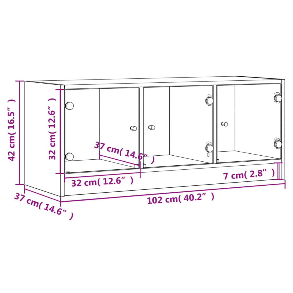 TV Cabinet with Glass Doors White 102x37x42 cm