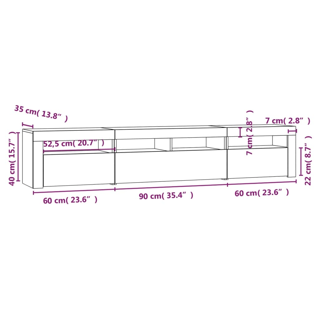 TV Cabinet with LED Lights Black 210x35x40 cm