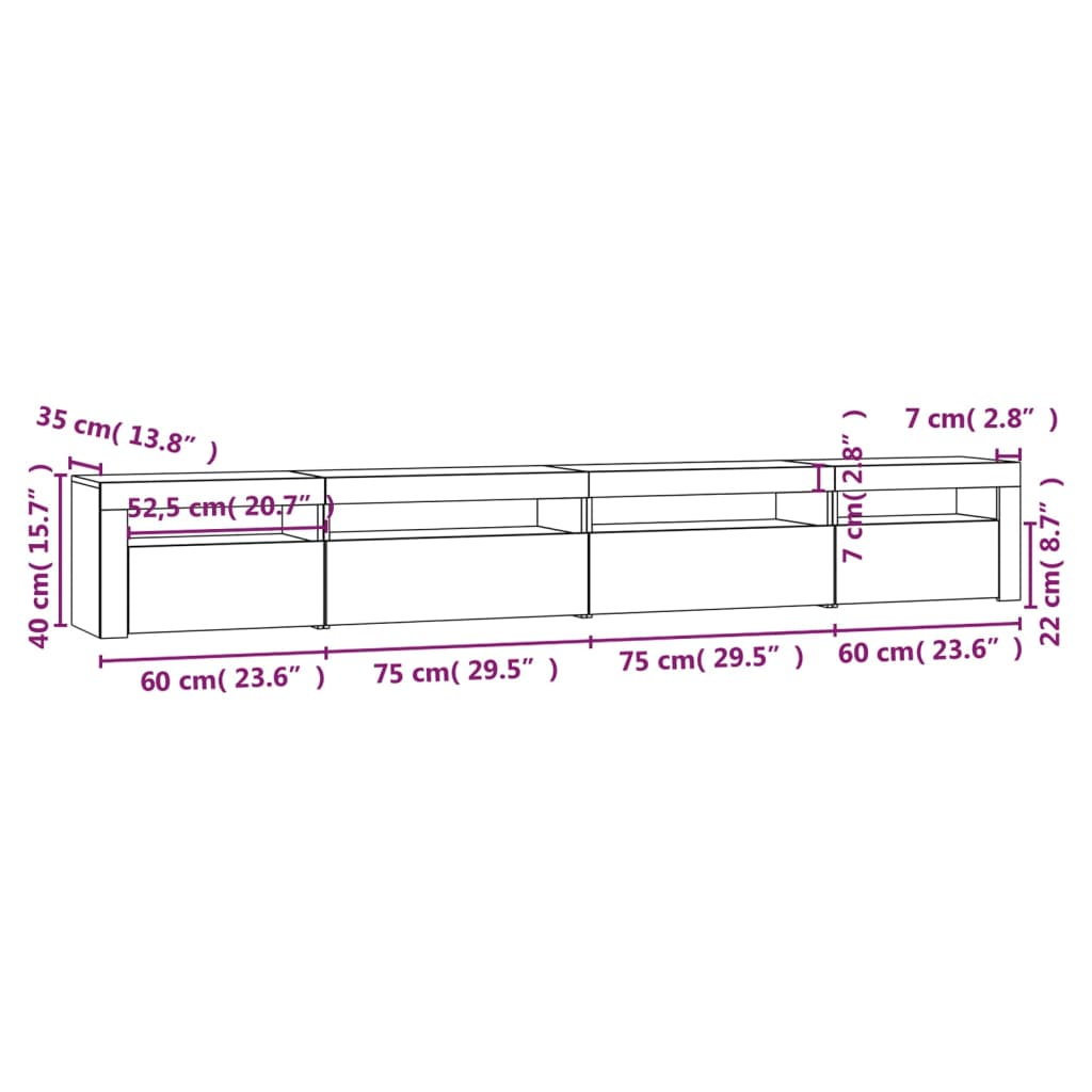 TV Cabinet with LED Lights White 270x35x40 cm