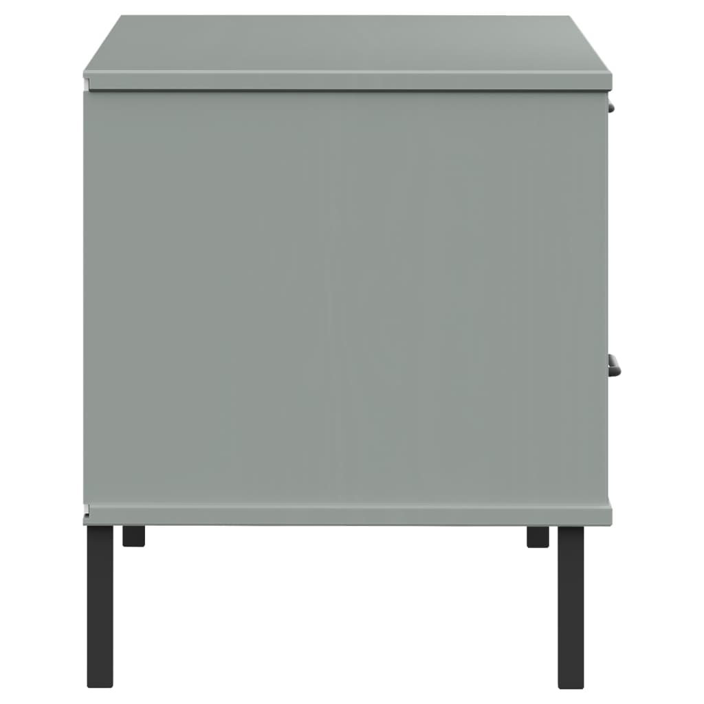 TV Cabinet with Metal Legs Grey Solid Wood Pine OSLO