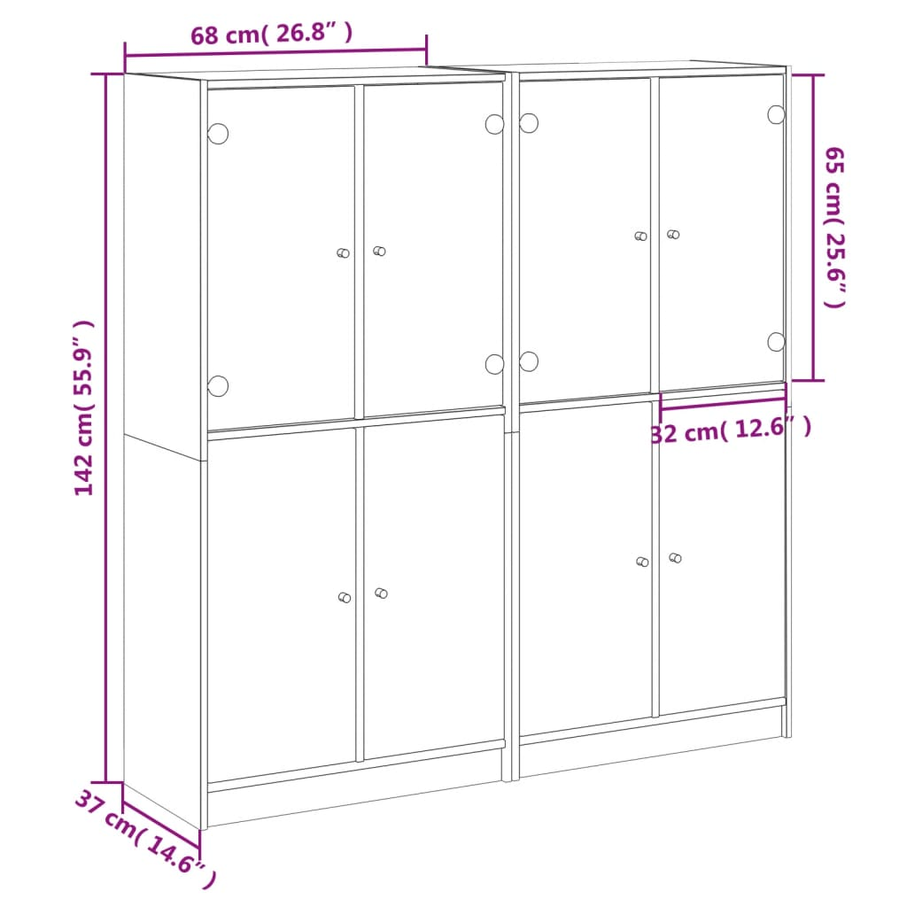 Bookcase with Doors White 136x37x142 cm Engineered Wood