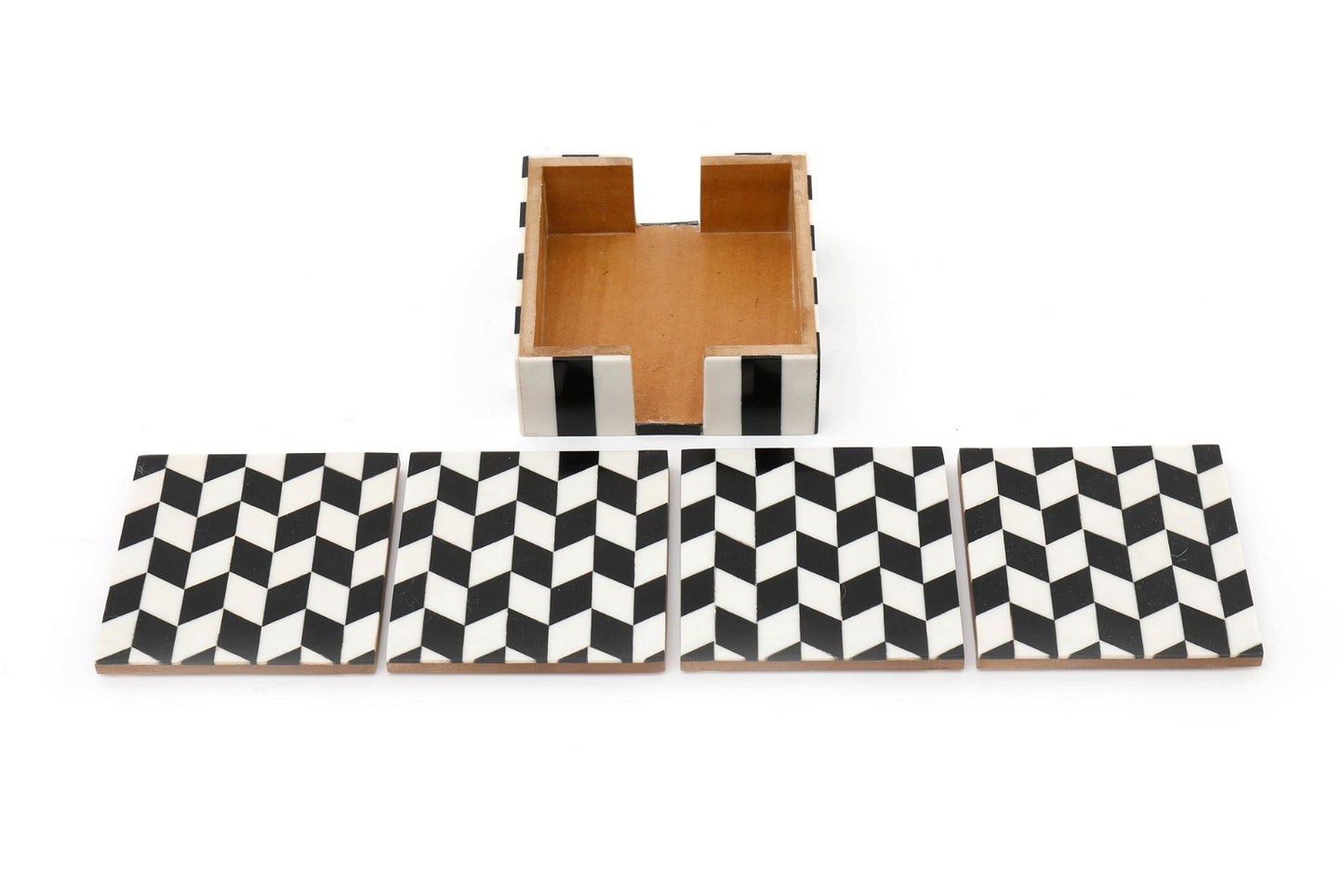 Pack of 4 Black & White Herringbone Wooden Coasters