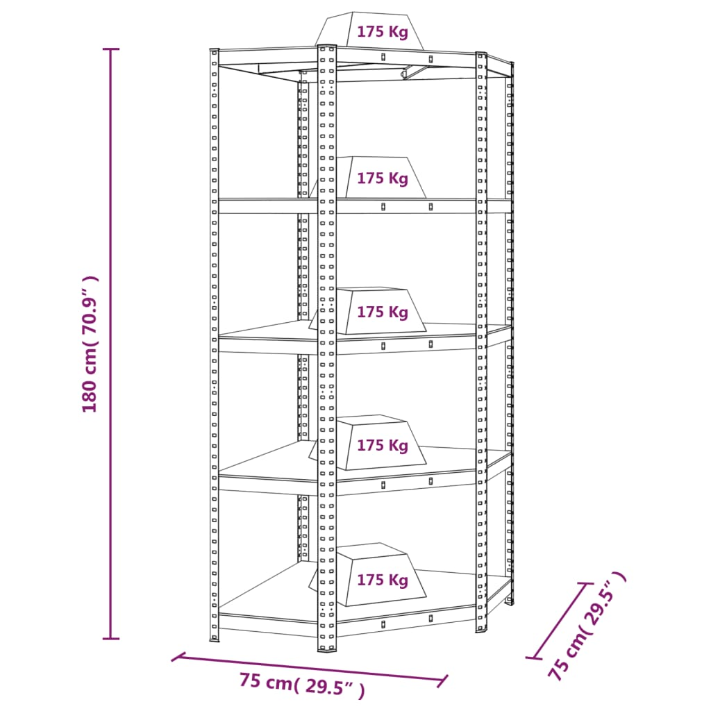 5-Layer Corner Shelf Anthracite Steel&Engineered Wood