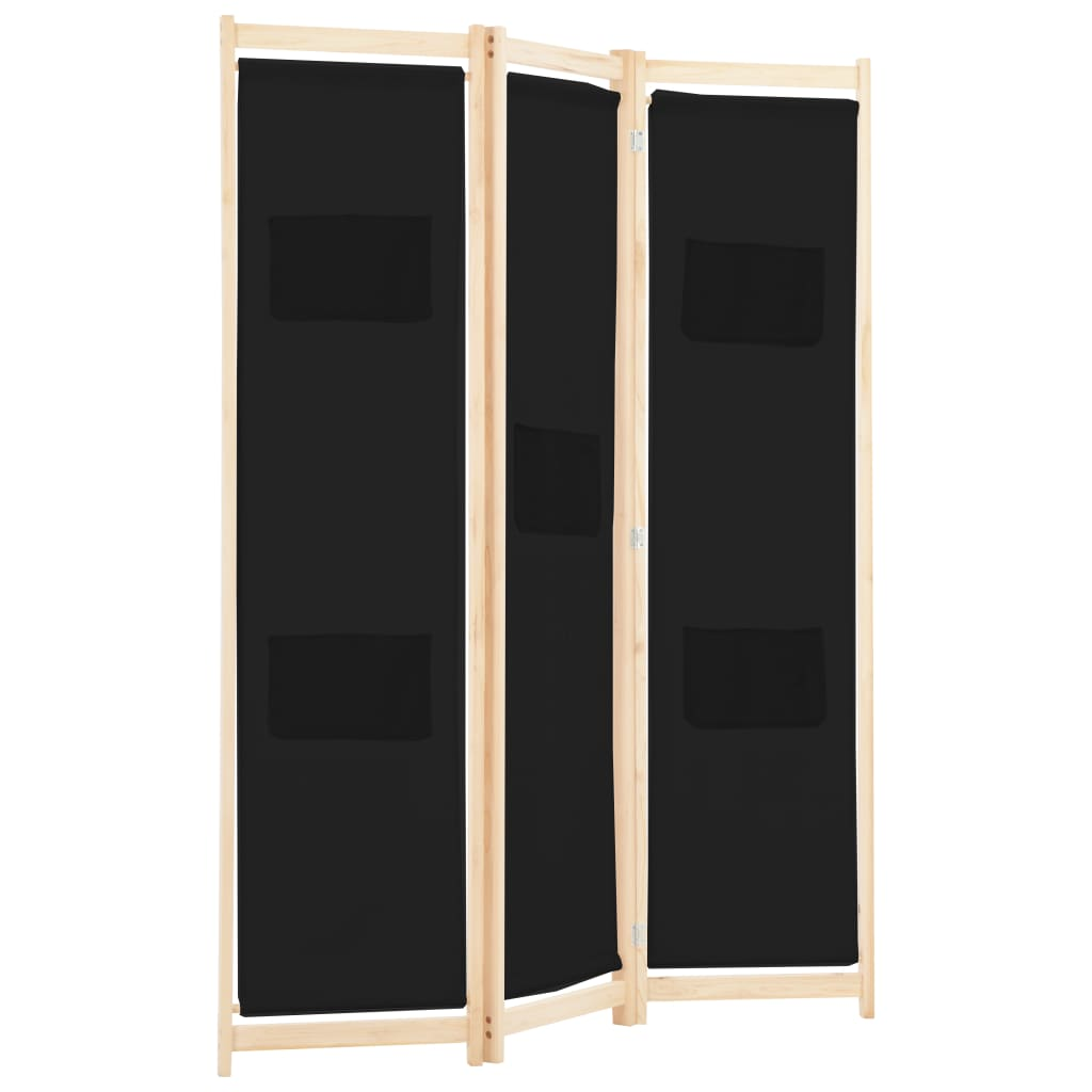 3-Panel Room Divider Black 120x170x4 cm Fabric