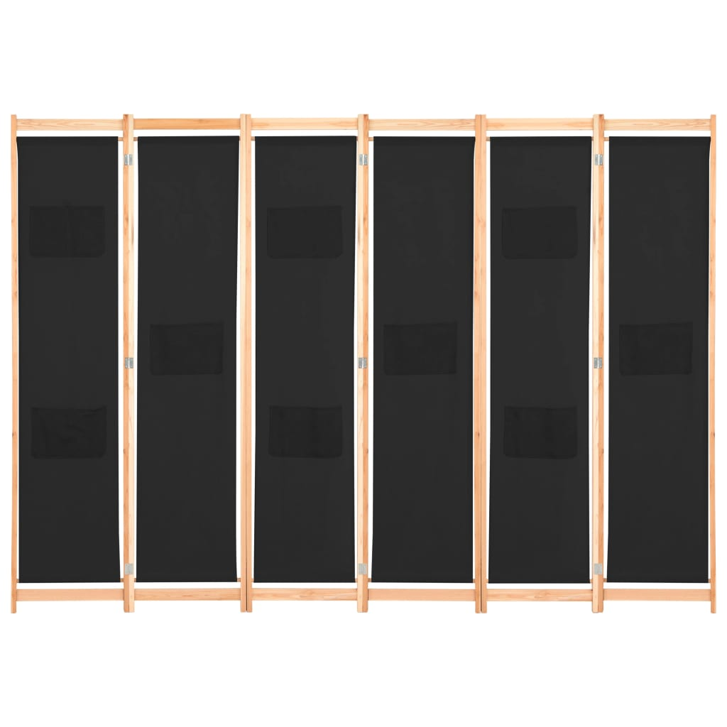 6-Panel Room Divider Black 240x170x4 cm Fabric