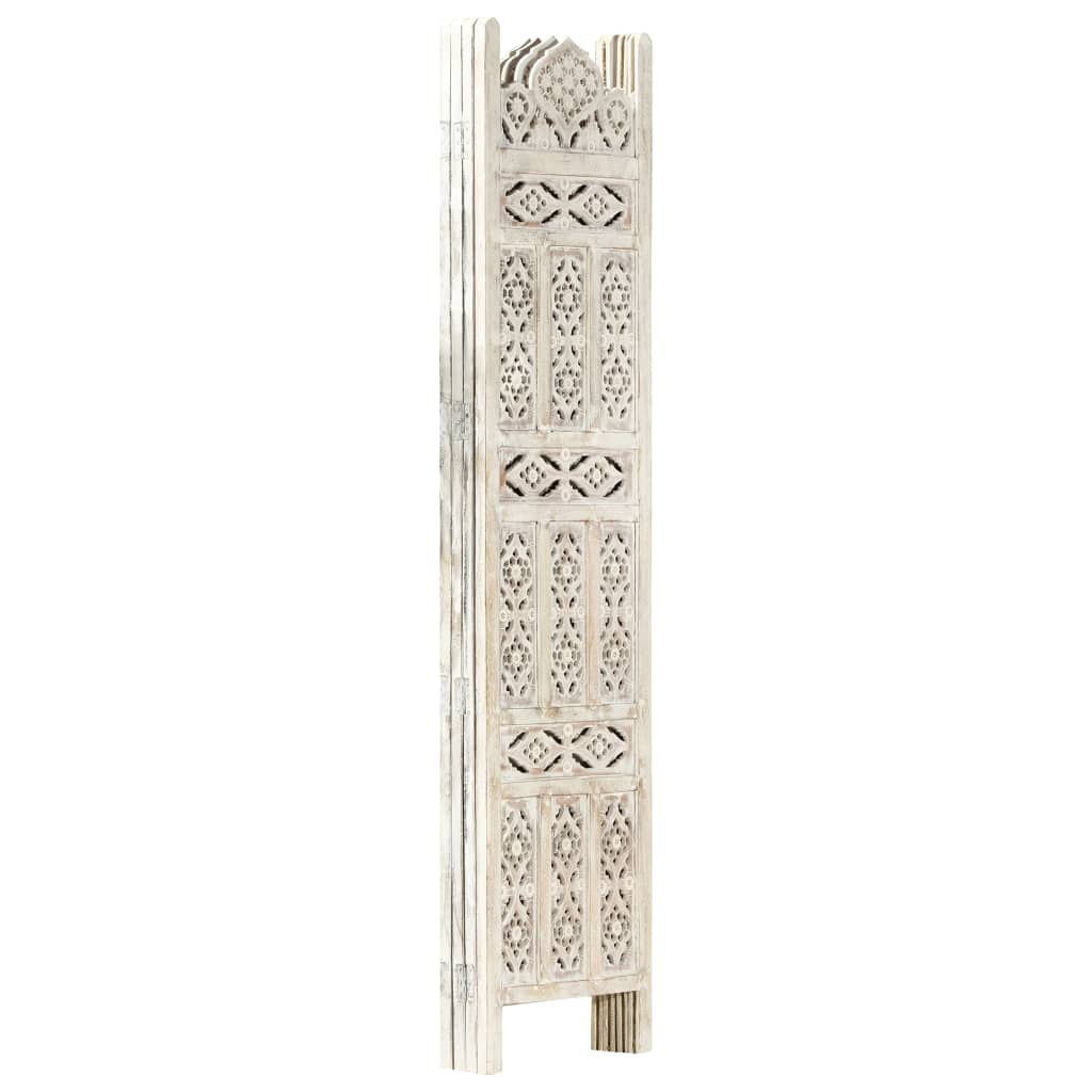 Hand carved 4-Panel Room Divider White 160x165 cm Solid Mango Wood