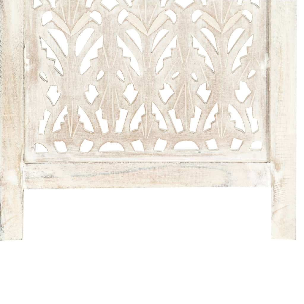 Hand carved 3-Panel Room Divider White 120x165 cm Solid Mango Wood