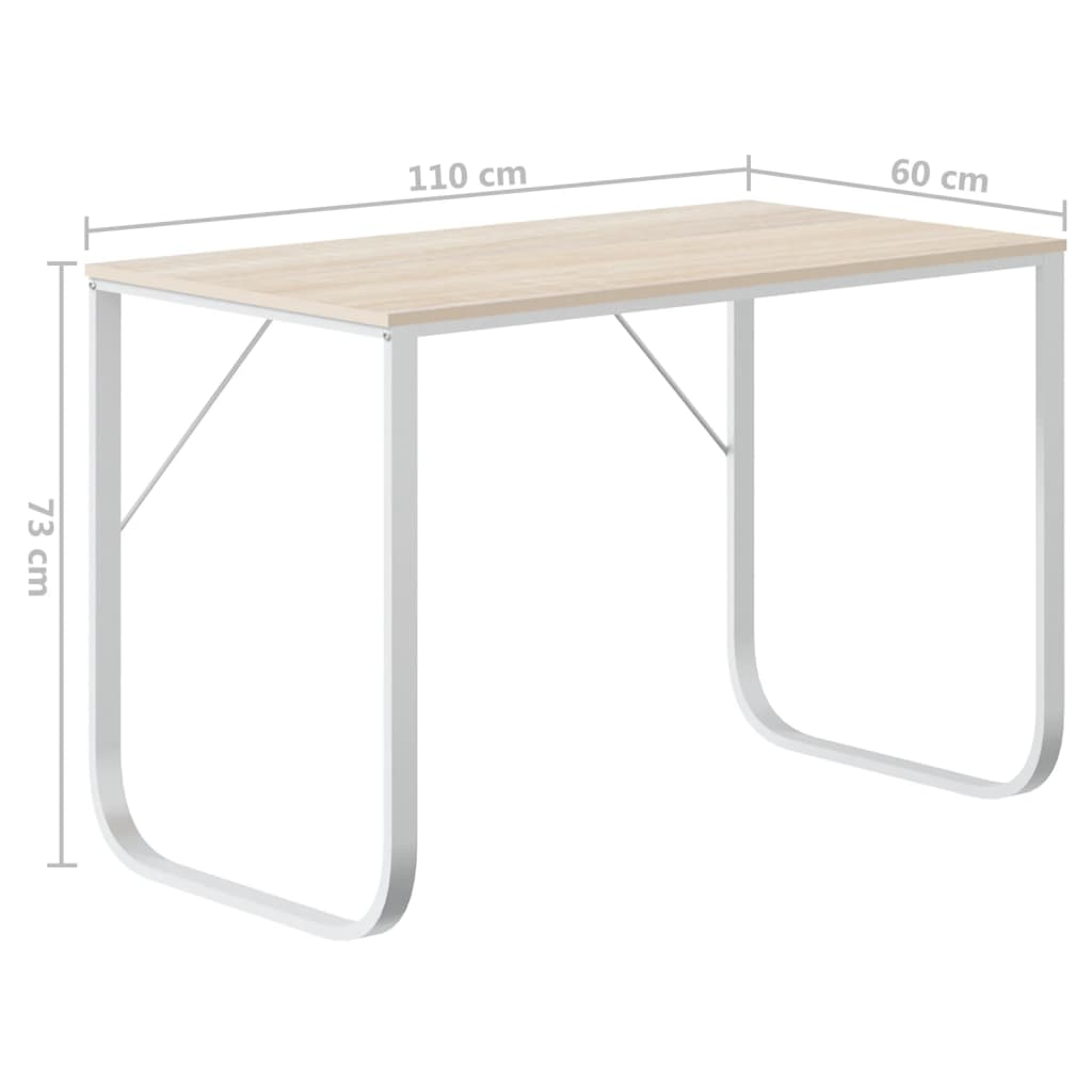 Computer Desk White and Oak 110x60x73 cm Engineered Wood