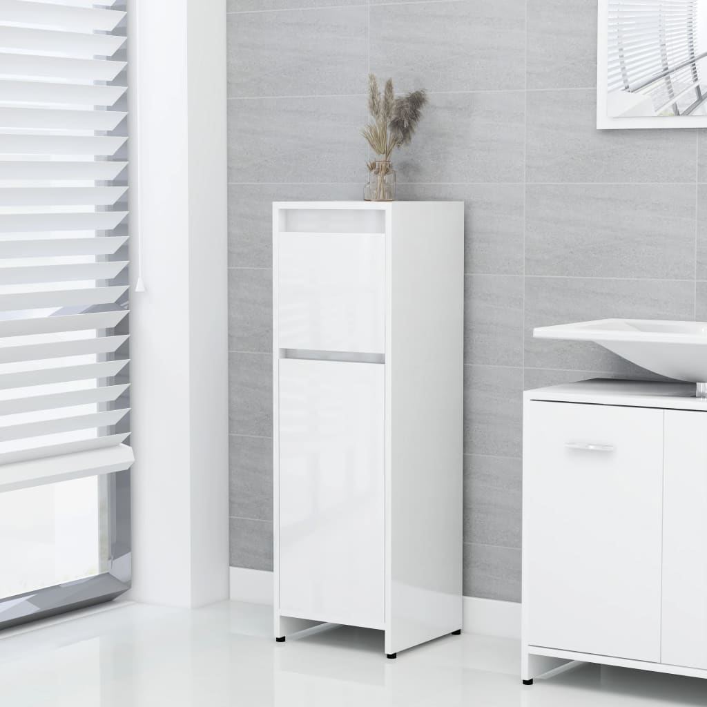 3 Piece Bathroom Furniture Set High Gloss White Engineered Wood