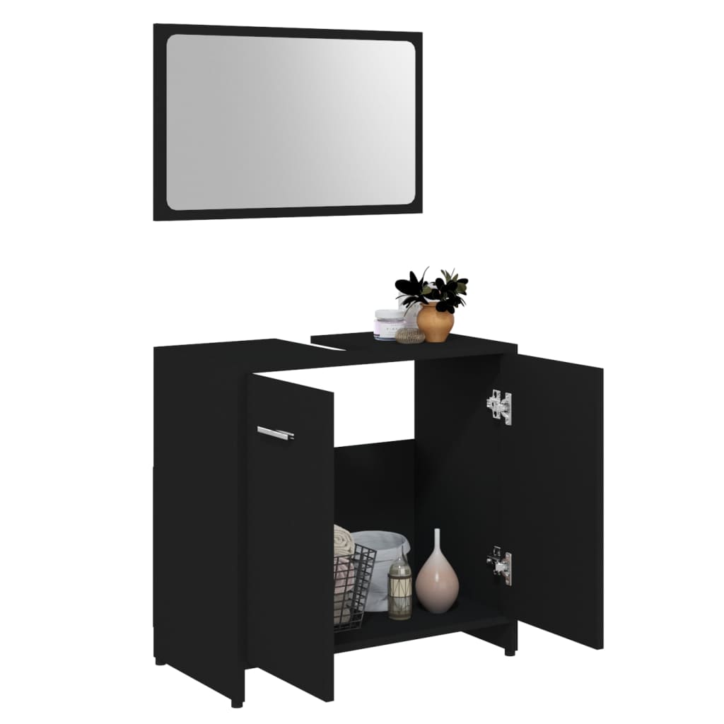 3 Piece Bathroom Furniture Set Black Engineered Wood