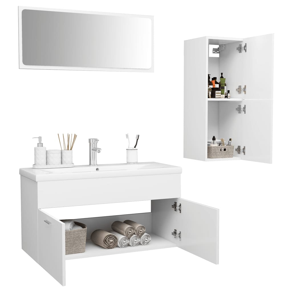 Bathroom Furniture Set White Engineered Wood