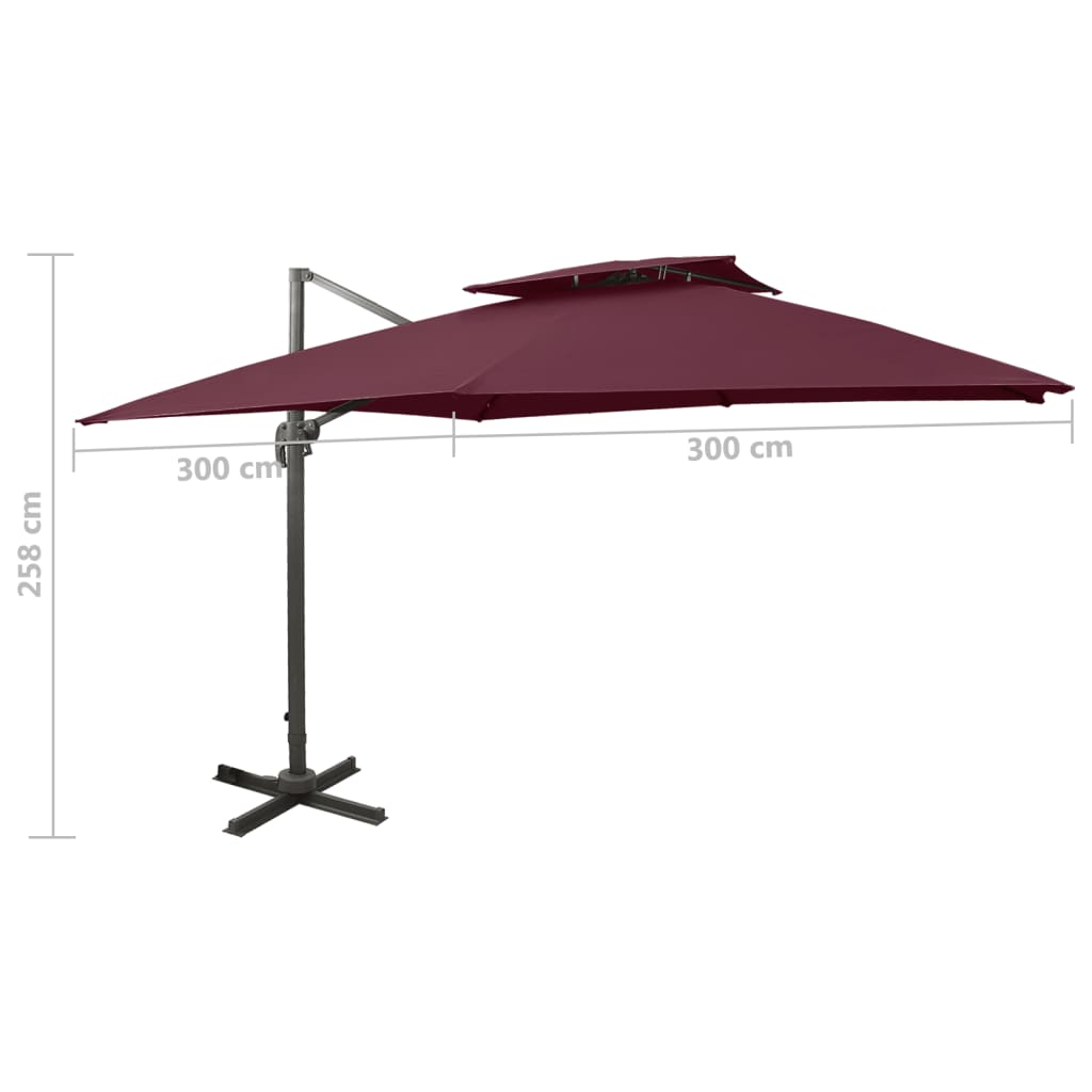 Cantilever Umbrella with Double Top 300x300 cm Bordeaux Red