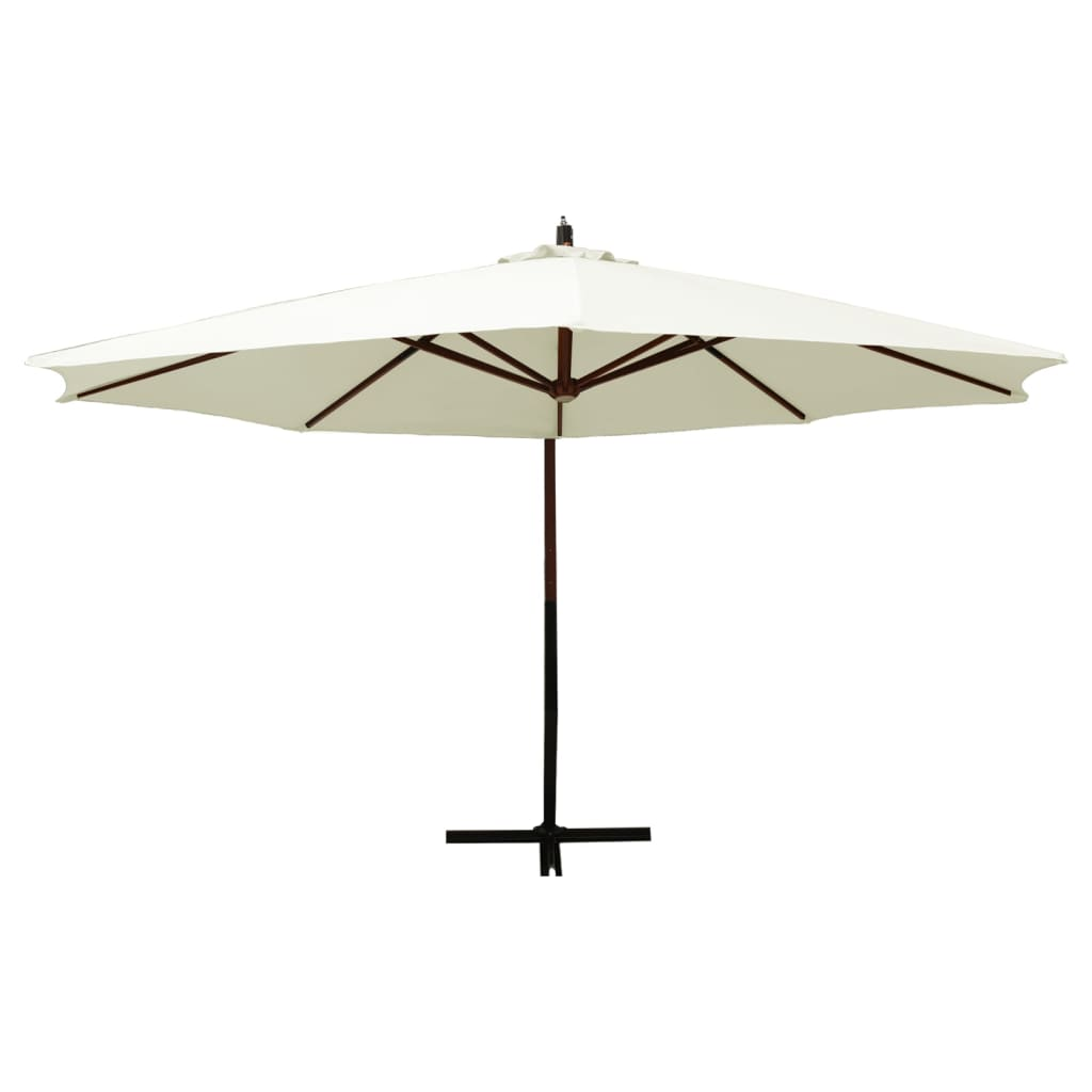 Hanging Parasol with Wooden Pole 350 cm Sand White