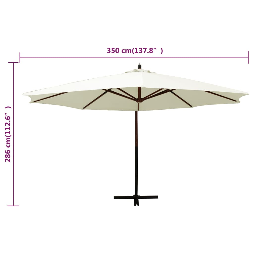 Hanging Parasol with Wooden Pole 350 cm Sand White