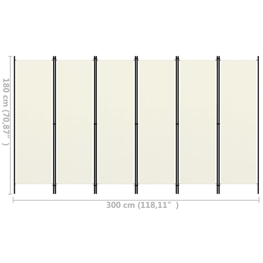 6-Panel Room Divider Cream White 300x180 cm