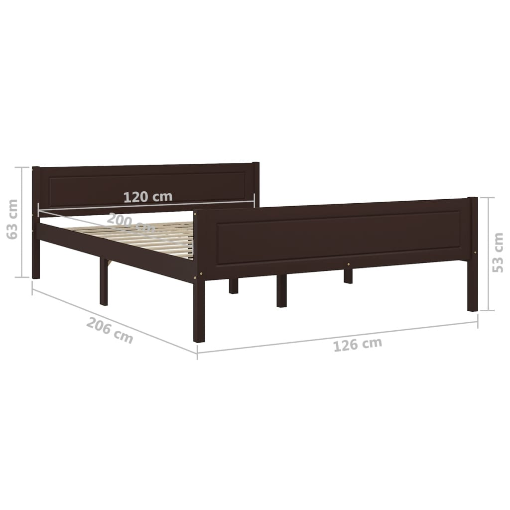 Bed Frame Solid Pinewood Dark Brown 120x200 cm