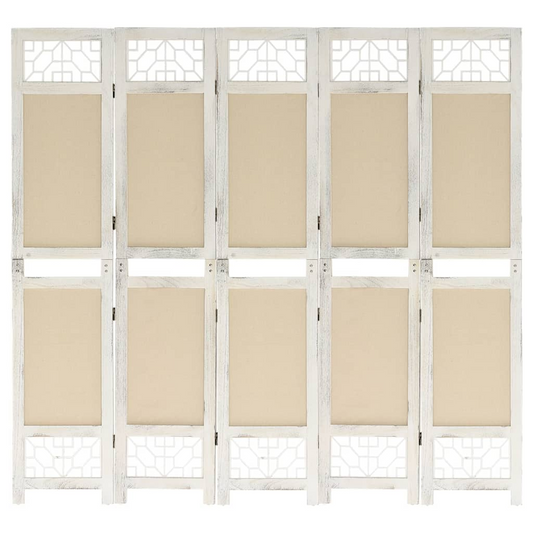 5-Panel Room Divider Cream 175x165 cm Fabric