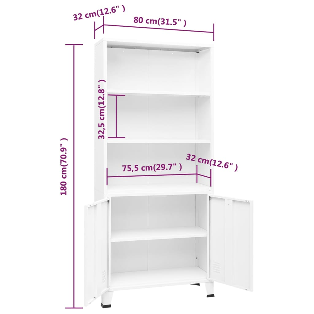 Industrial Bookshelf White 80x32x180 cm Steel