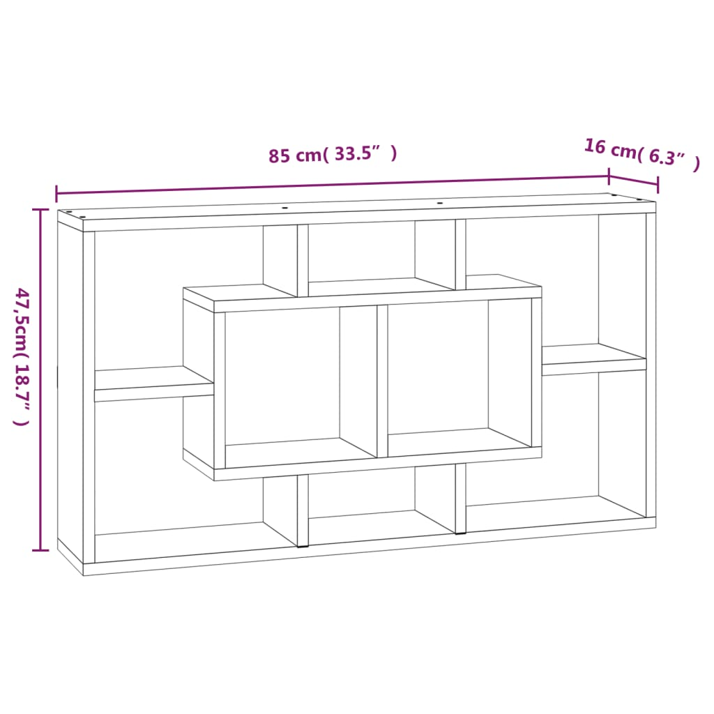 Wall Display Shelf 8 Compartments Grey Sonoma