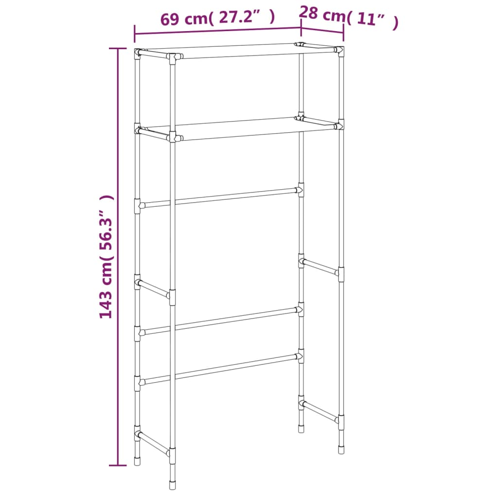 2-Tier Storage Rack over Washing Machine Black 69x28x143 cm Iron