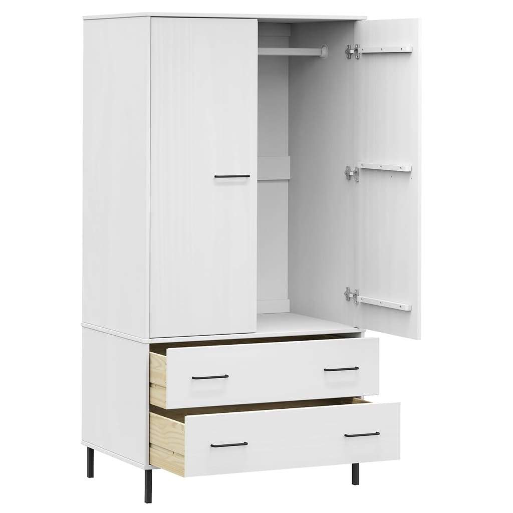 Wardrobe with Metal Legs White 90x55x172.5 cm Solid Wood OSLO