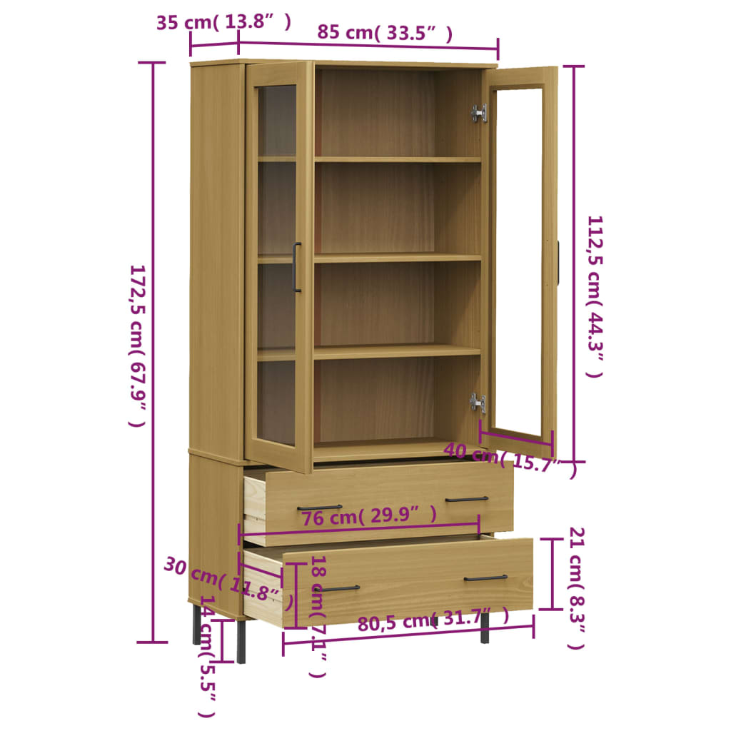 Bookcase with Metal Legs Brown 85x35x172.5 cm Solid Wood OSLO