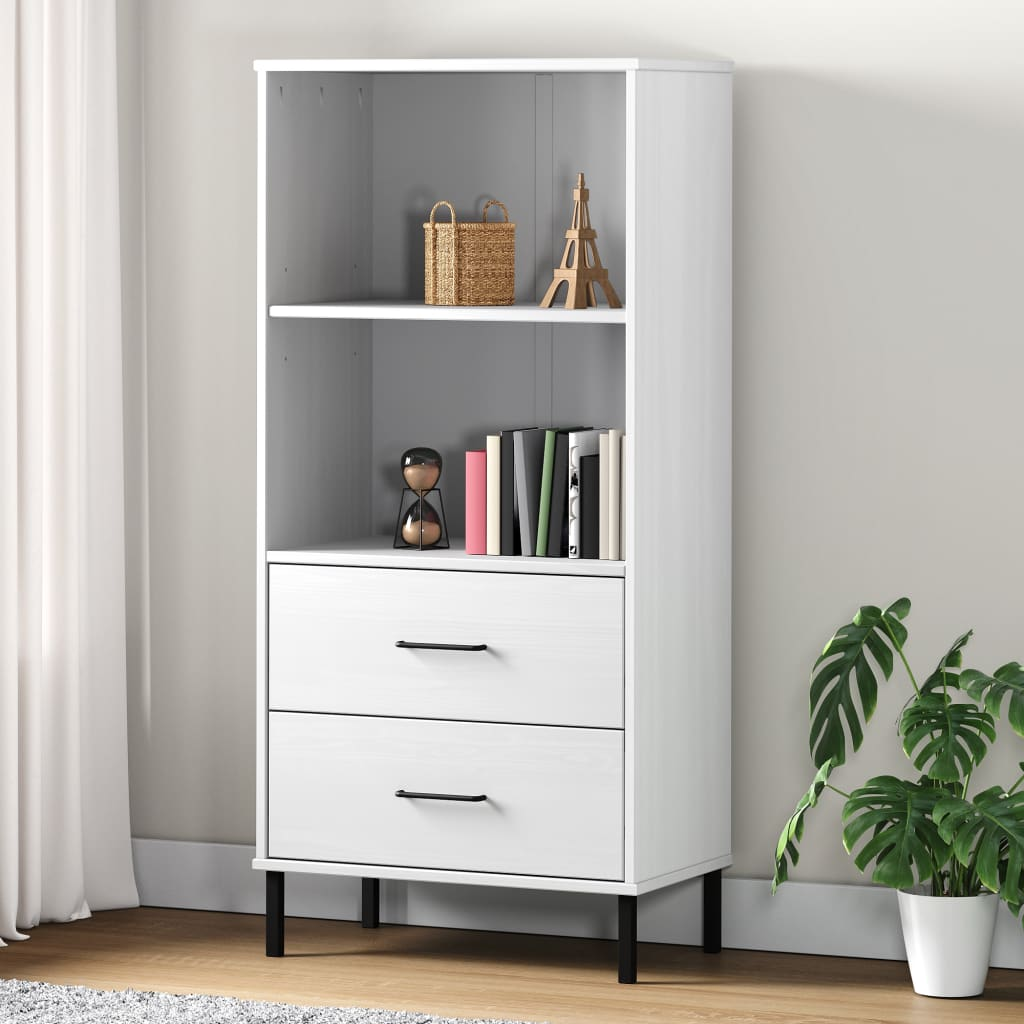 Bookcase with 2 Drawers White 60x35x128.5 cm Solid Wood OSLO