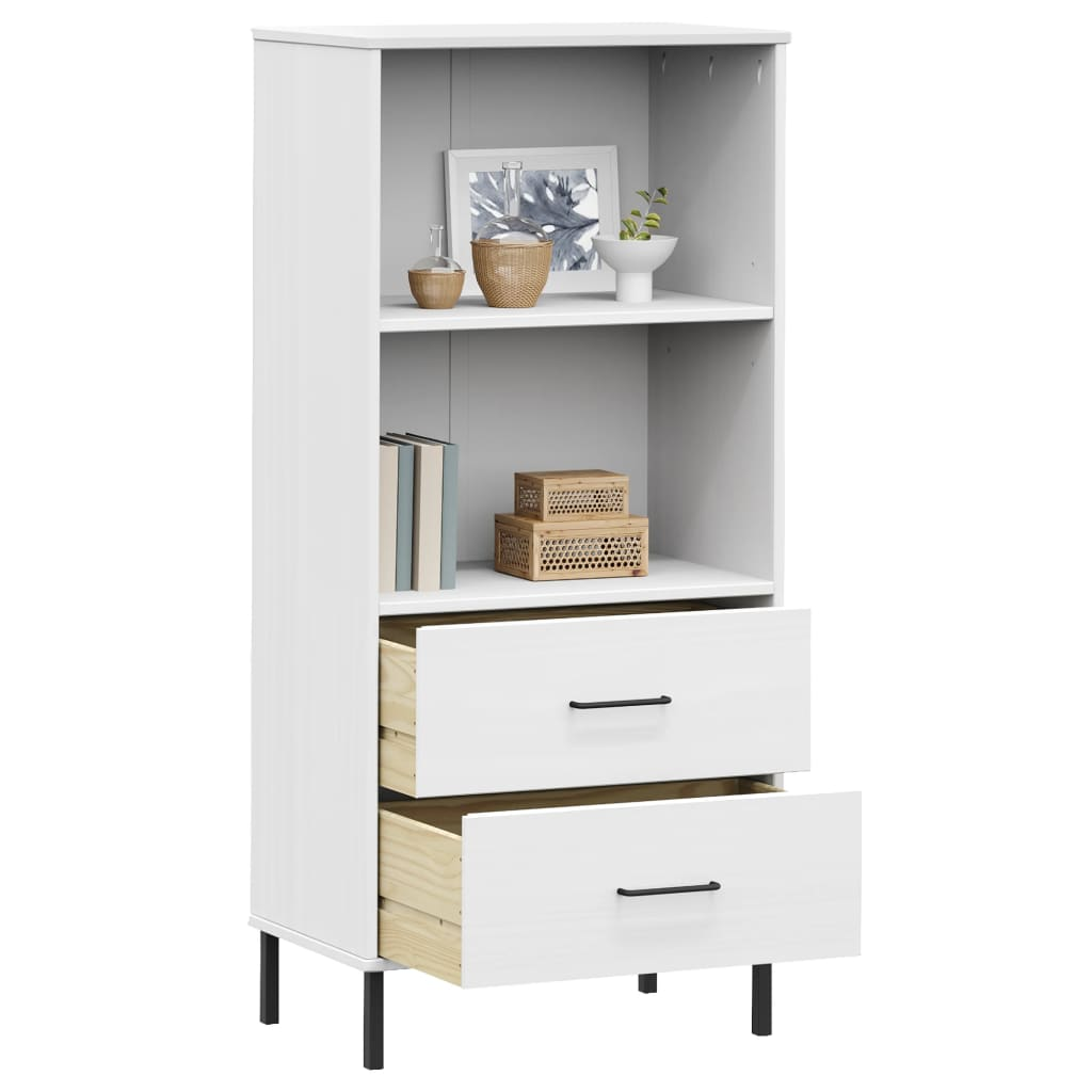 Bookcase with 2 Drawers White 60x35x128.5 cm Solid Wood OSLO