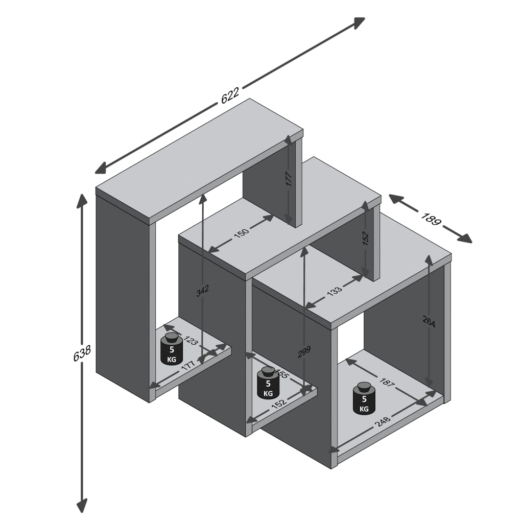 FMD Wall-mounted Shelf with 3 Compartments White