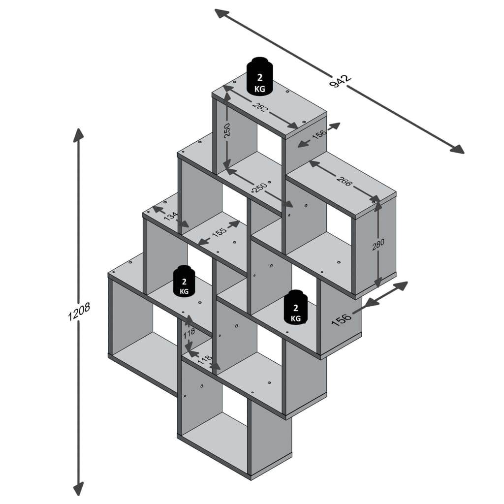 FMD Wall-Mounted Shelf with 11 Compartments  White