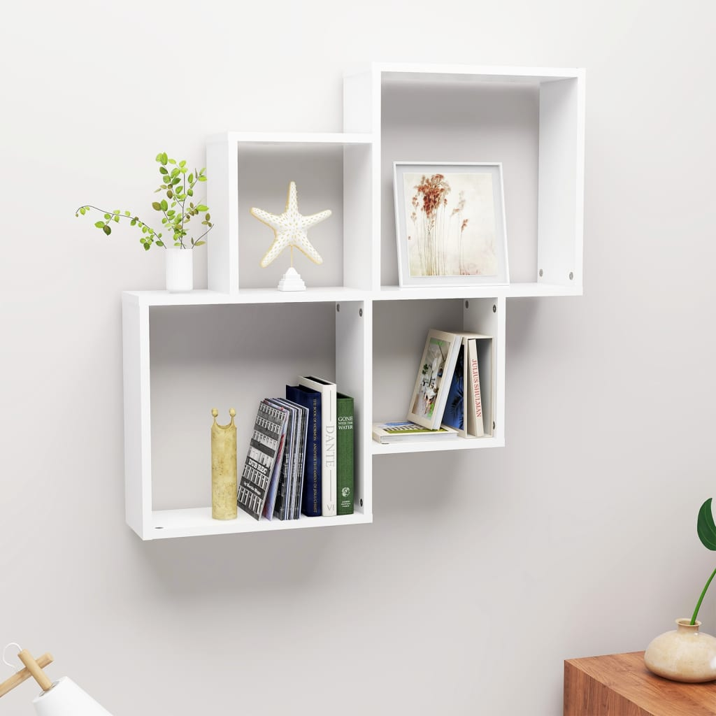 Wall Cube Shelf White 80x15x78.5 cm Engineered Wood