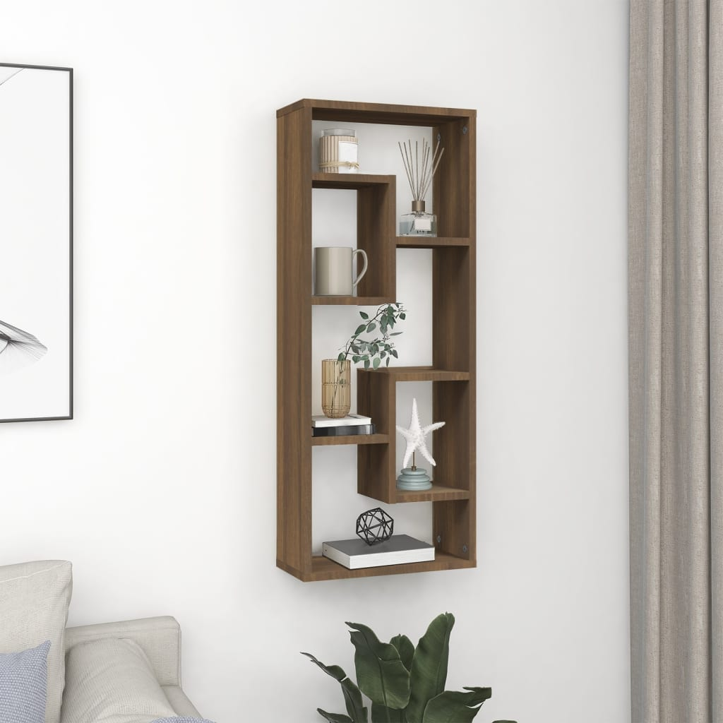 Wall Shelf Brown Oak 36x16x90 cm Engineered Wood