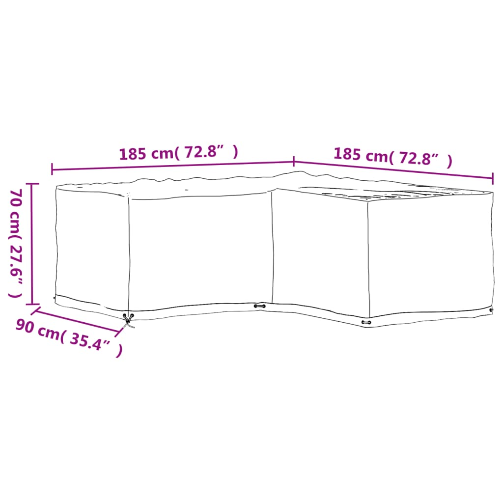 L-Shaped Garden Furniture Covers 2 pcs 12 Eyelets 185x185x70 cm