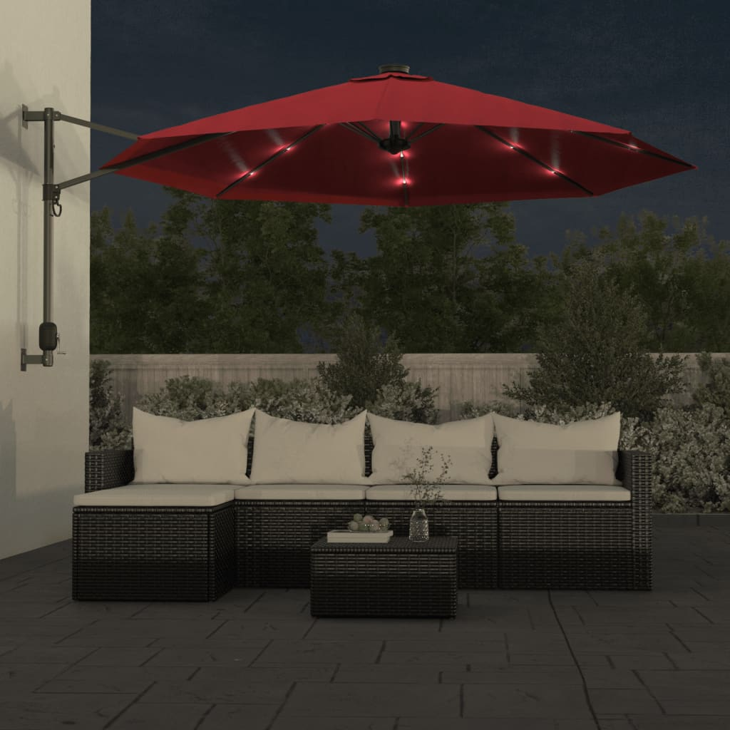 Wall-mounted Parasol with LEDs Bright Red 290cm