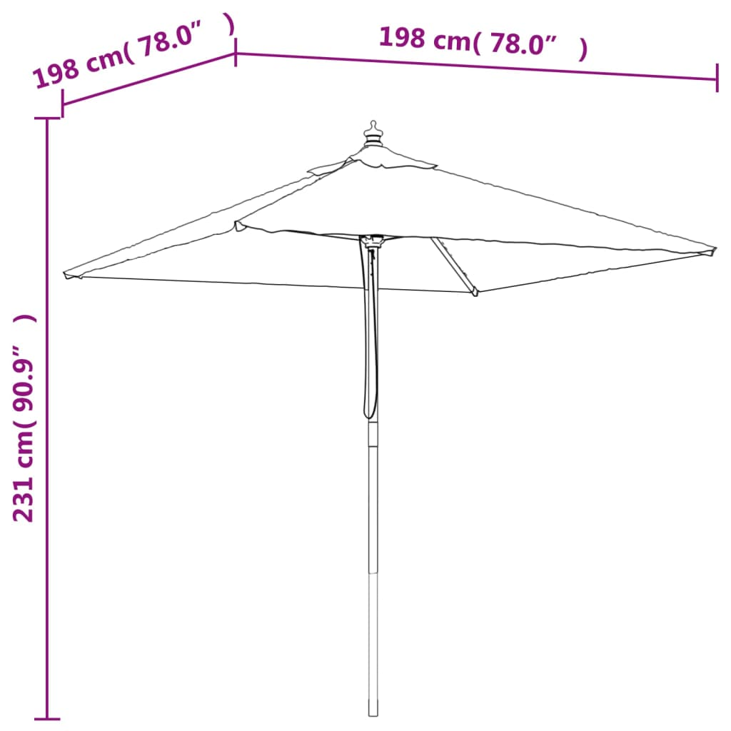 Garden Parasol with Wooden Pole Azure Blue 198x198x231 cm