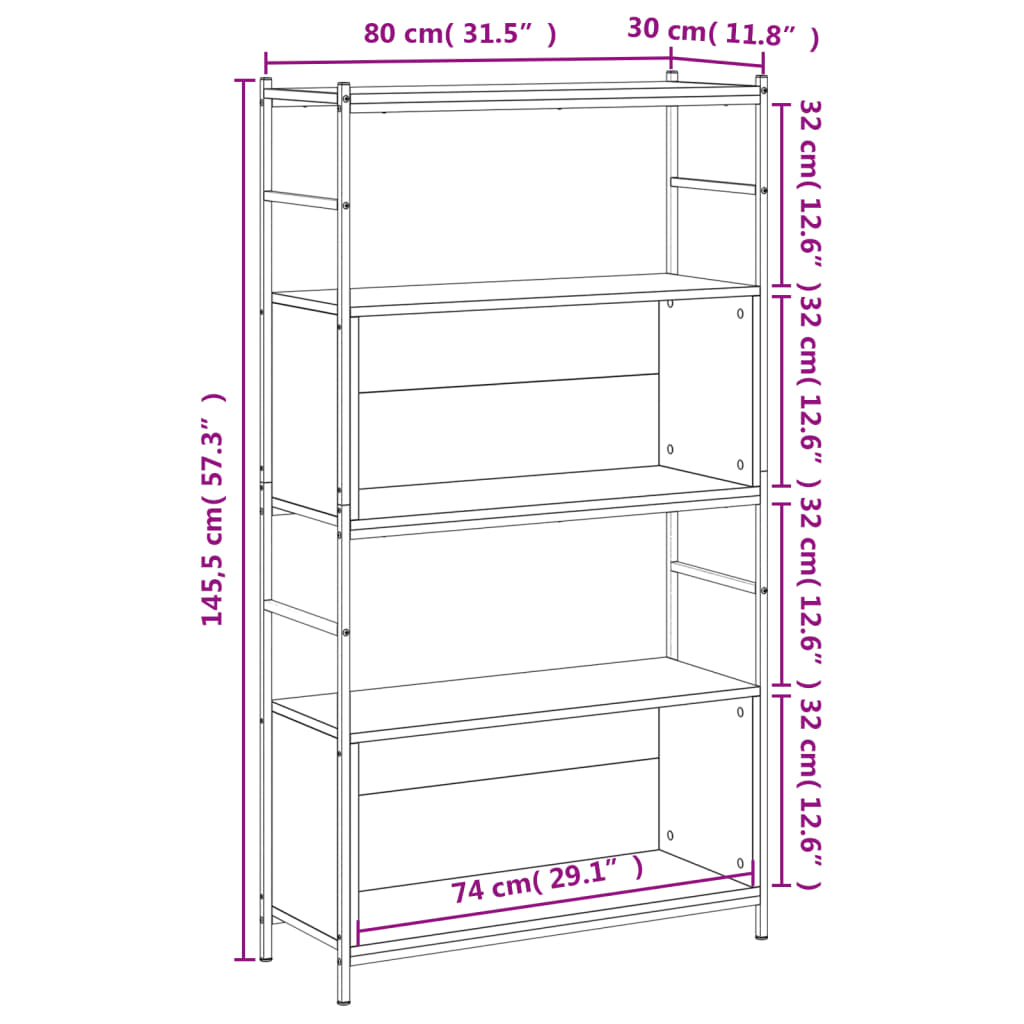 Bookshelf Sonoma Oak 80x30x145.5 cm Engineered Wood and Iron