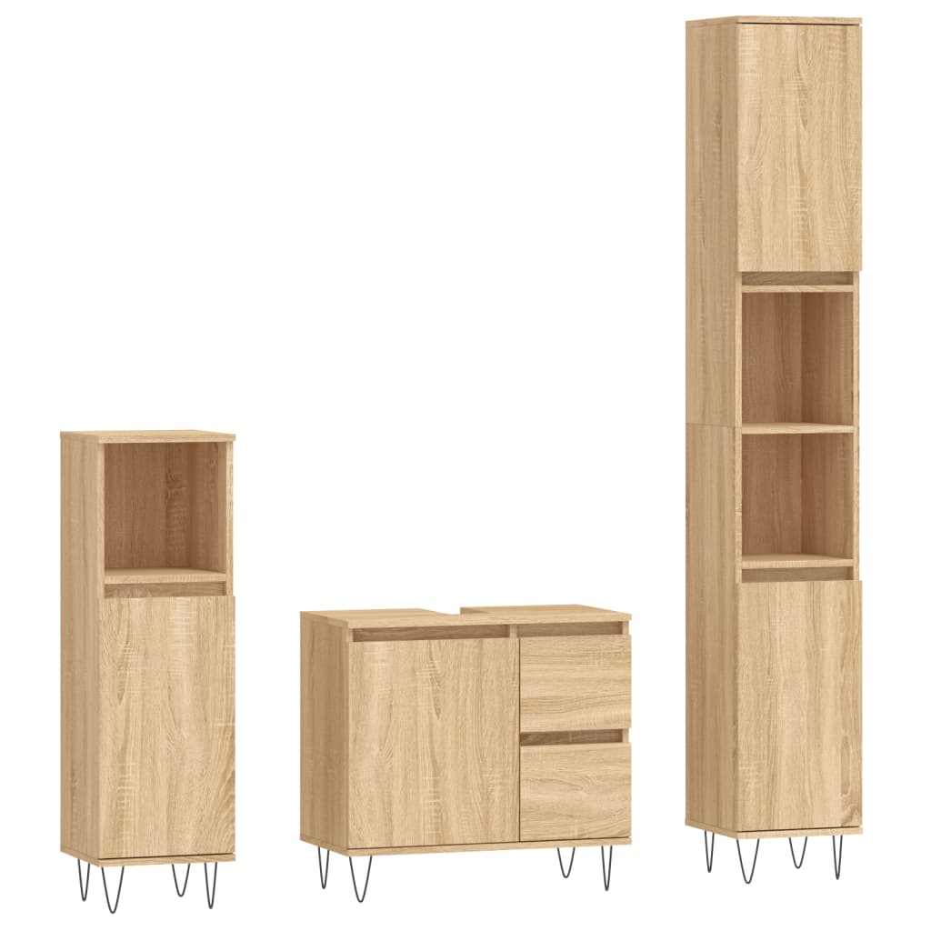 3 Piece Bathroom Furniture Set Sonoma Oak Engineered Wood