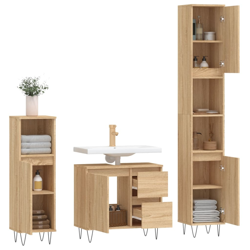 3 Piece Bathroom Furniture Set Sonoma Oak Engineered Wood