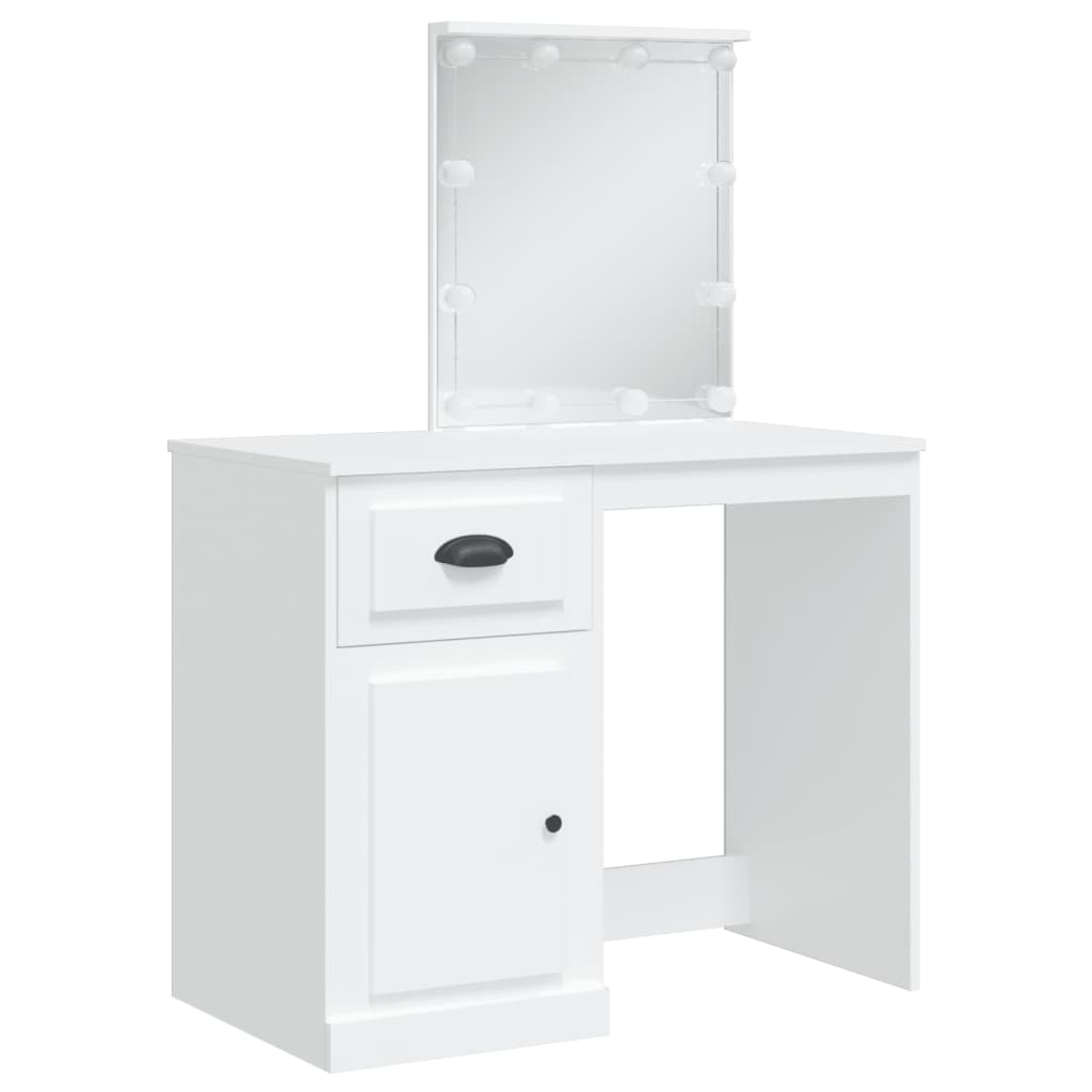 Dressing Table with LED Lights White 90x42x132.5 cm